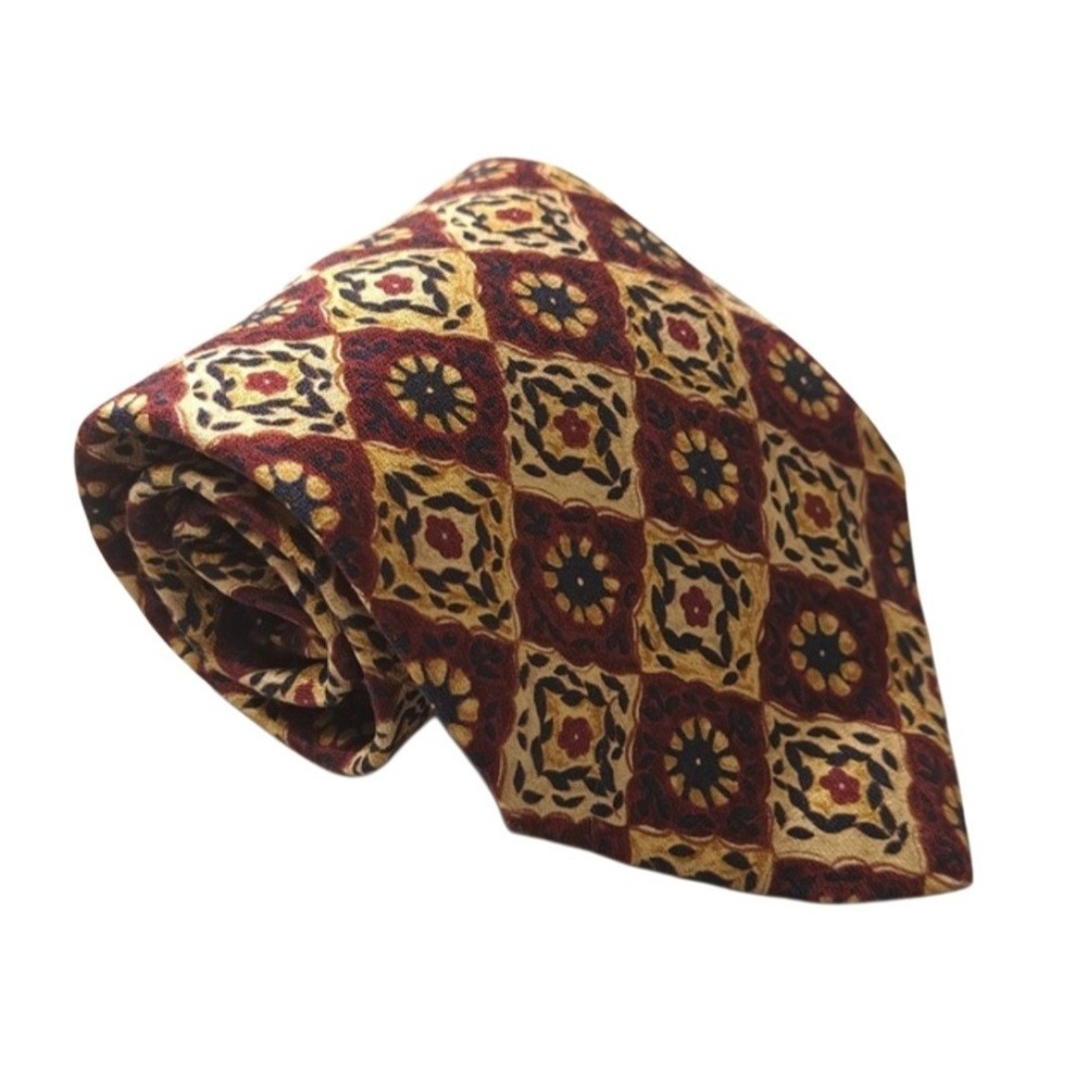 Vintage Joseph Abboud Men's Classic Tie Beige 100% Silk Floral‎ Made In USA